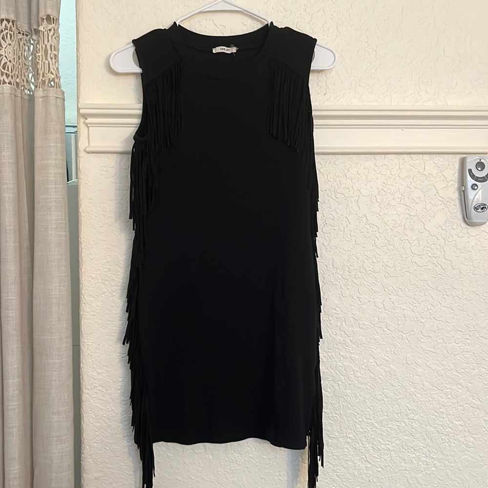 Mini Black ribbed side frill dress
